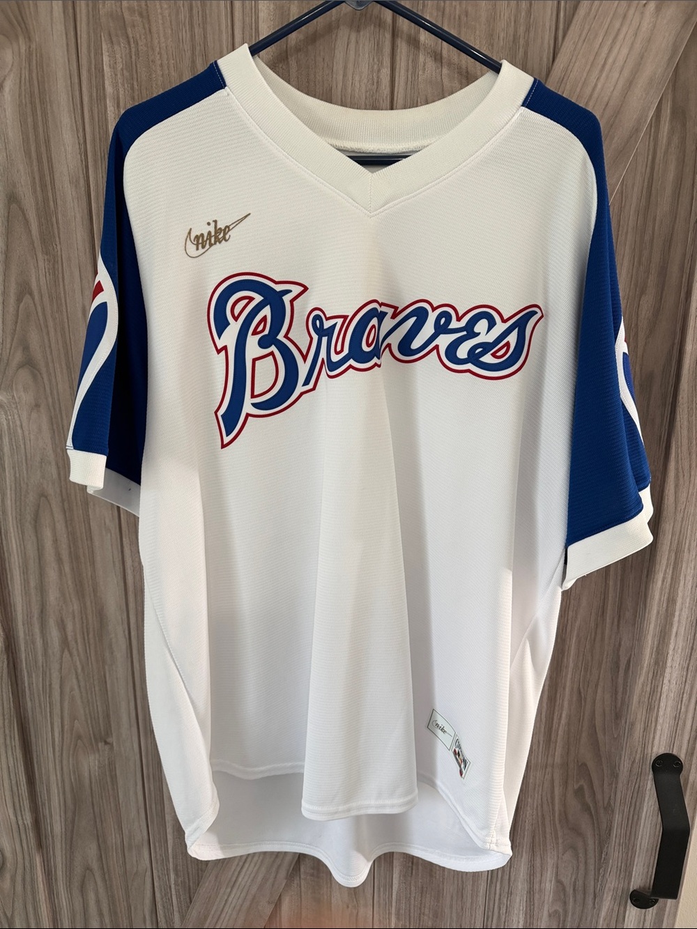 Nike White and Royal Blue Braves Baseball Jersey